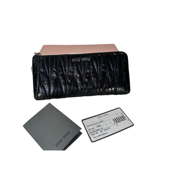 Miu Miu Handbags - Authentic MIU MIU Black Matelasse Lux Leather Zip Wallet 5M1183